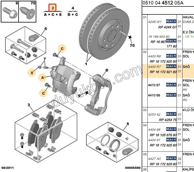 Fren Kaliperi Ön Sağ PRT2 P307 206GTI