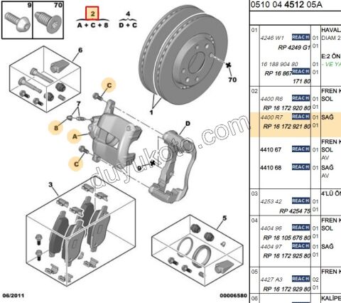 Fren Kaliperi Ön Sağ PRT2 P307 206GTI