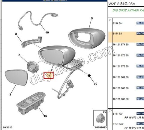 Peugeot 508 Dikiz Aynası Sağ Elektirikli Katlanırlı
