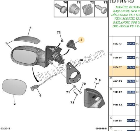 Peugeot 206 Ayna Ayarlama Kolu Körüğü 1998/2003