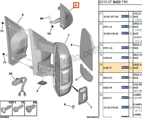 Peugeot Boxer Citroen Jumper Fiat Ducato Dikiz Aynası Sağ Üçgen Kapağı 2007/2015
