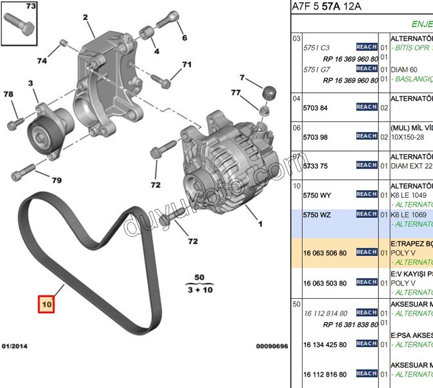 Alternatör V Kayışı 6PK1069 ET3J4 1.6İ 16V Benzinli P307