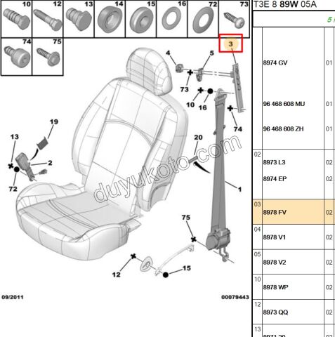 Emniyet Kemeri Mekanizması (Orta Direk) P206 P206+PLUS