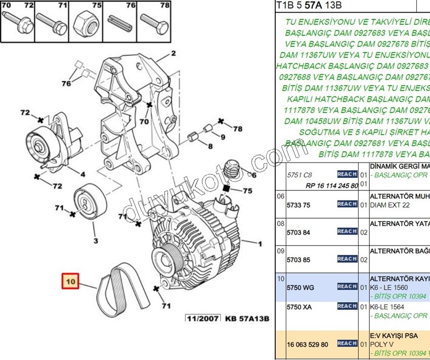 Alternatör V Kayışı 6PK156 ? P206 Klimalı TU3JP 1.6İ 16V Benzinli