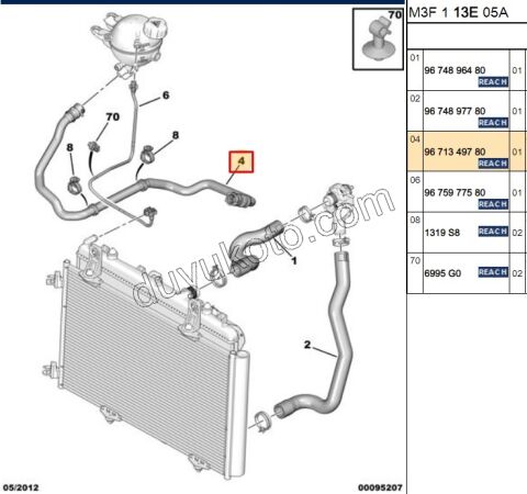 Radyatör Ek Depo ile Radyatör Arası Hortum P301 1.2VTI 82HP