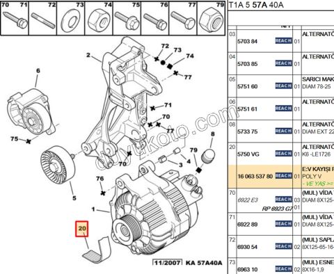 Alternatör V Kayışı 6PK1725 EW10J4 P206 P406