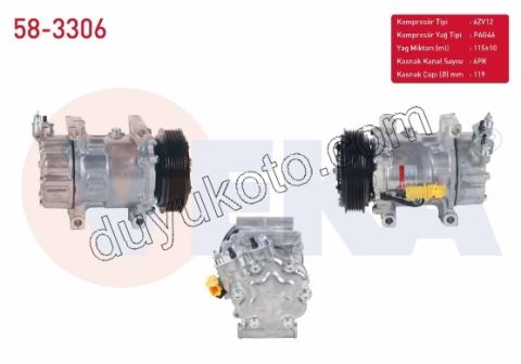 Klima Kompresörü PBP FRN C2 C3 C32 1.4HDİ Euro4 02/11 1.6HDİ Euro4 05/11