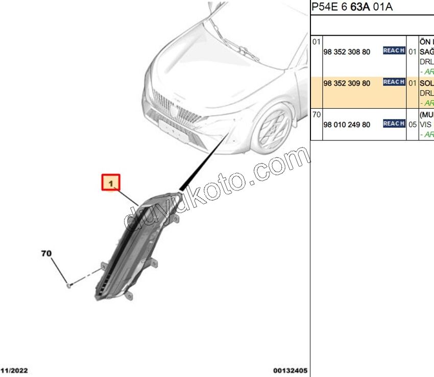 Peugeot 408 Ön Tampon Gündüz Farı Sol 2023 Sonrası