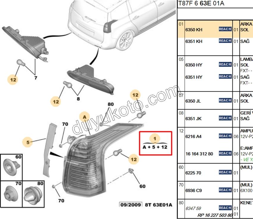 Peugeot 5008 Stop Lambası Sol 2010/2016