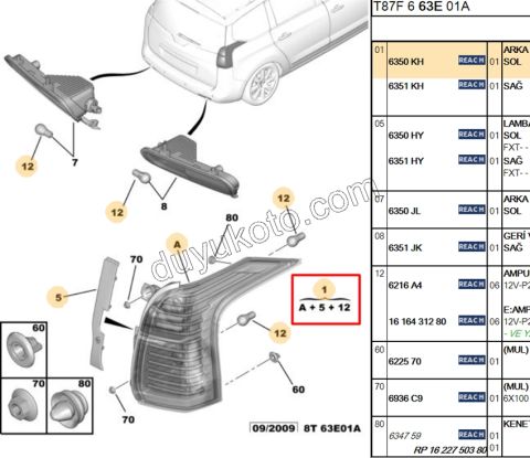 Peugeot 5008 Stop Lambası Sol 2010/2016