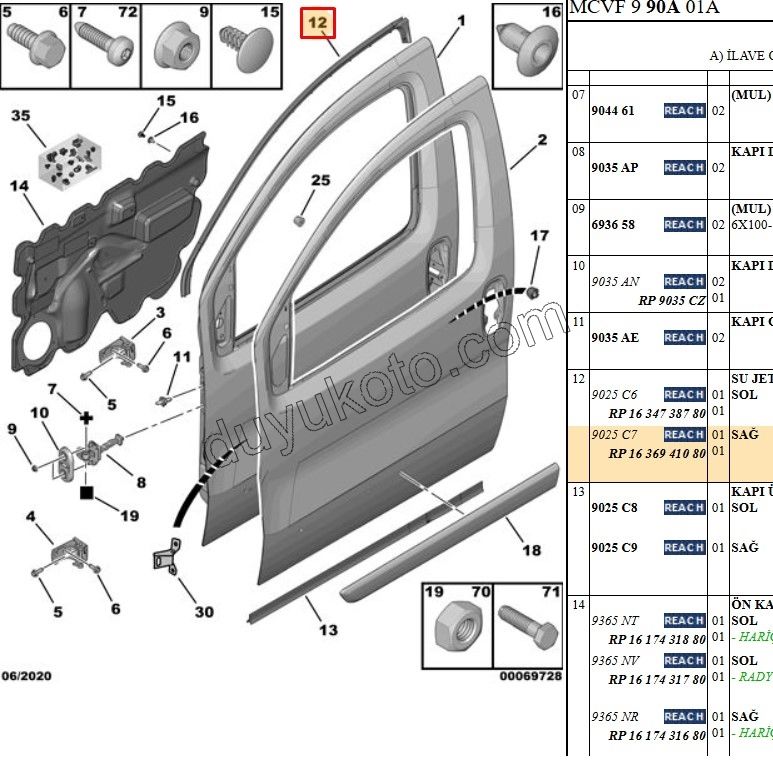 Ön Kapı Fitili Sağ Üst Kısım (Su Oluk) PBP