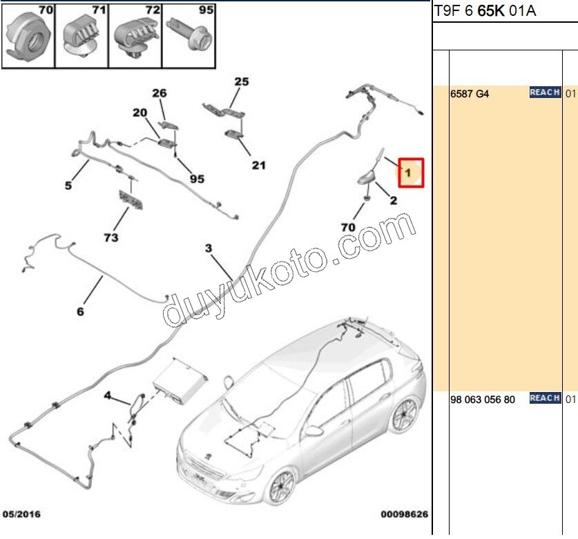 Tavan Anteni Çubuğu P3082 P2081 P2008 A94F