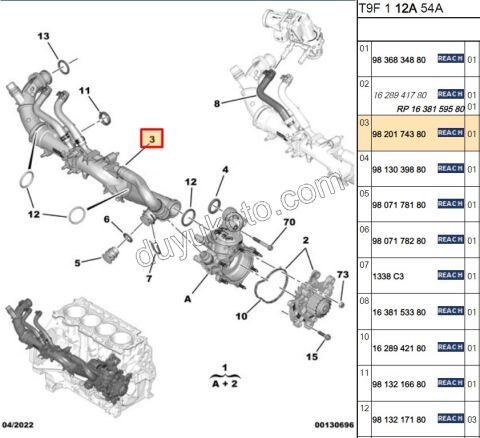 2019> Partner Rifter Berlingo Combo Doblo Proace City Devirdaim (Su Pompası) Kollektör Borusu 1.5HDİ Euro6