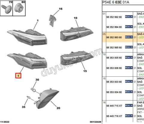 Peugeot 408 Stop Lambası Sağ Dış (Çamurlukta) (Ledli) 2023 Sonrası