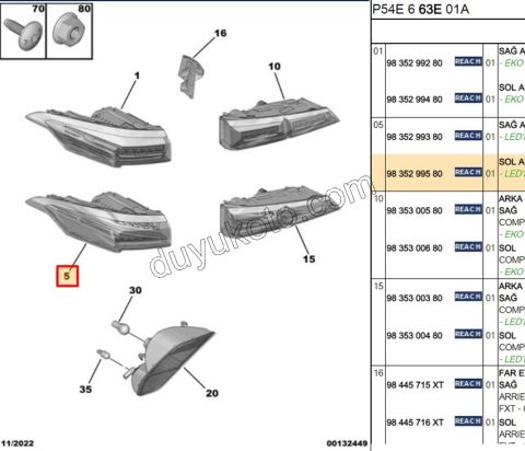 Peugeot 408 Stop Lambası Sol Dış (Çamurlukta) (Ledli) 2023 Sonrası