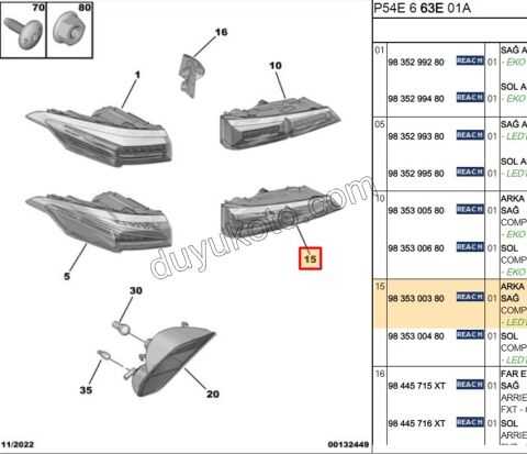Peugeot 408 Stop Lambası Sağ İç (Bagaj Kapağı) (Ledli) 2023 Sonrası