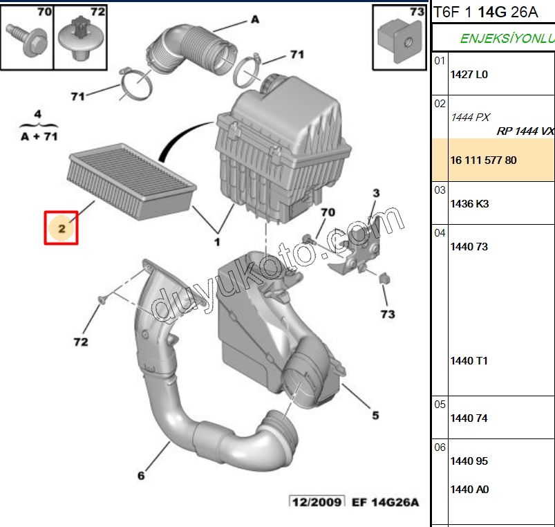 Peugeot 307 308 Hava Filtresi EW10A C4