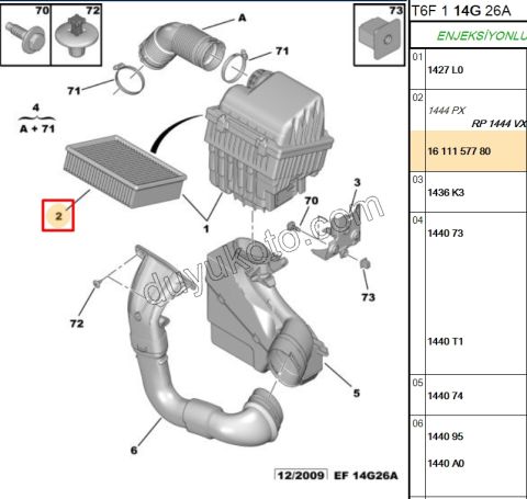 Peugeot 307 308 Hava Filtresi EW10A C4