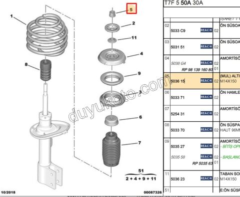 SOMUN ON AMORTISOR UST TUM BINEK MODEL M14X150