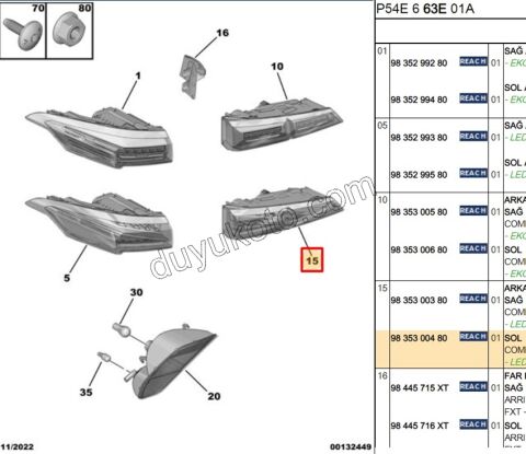 Peugeot 408 Stop Lambası Sol İç (Bagaj Kapağı) (Ledli) 2023 Sonrası