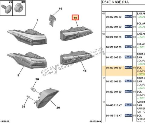 Peugeot 408 Stop Lambası Sol İç (Bagaj Kapağı) 2023 Sonrası