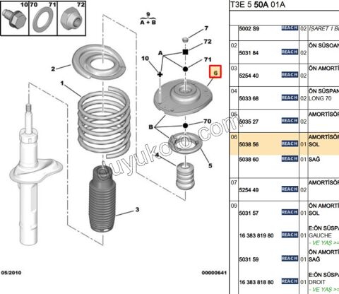 Ön Amortisör Sol Üst Takozu P206