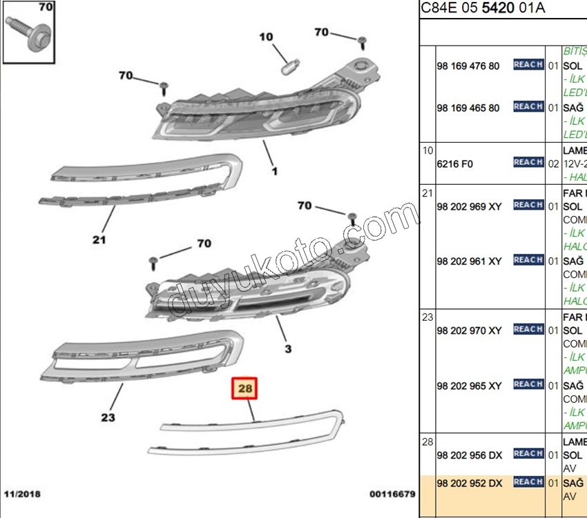 Citroen C5 Aircross Gündüz Far Çerçevesi Sağl (Krom) 2019/2022