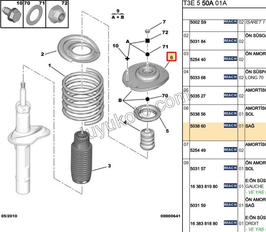 Ön Amortisör Sağ Üst Takozu P206