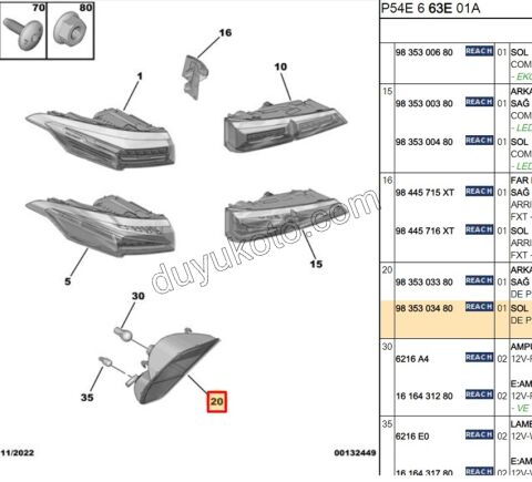 Peugeot 308 408 Arka Tampon Sis Lambası Sol 2023 Sonrası