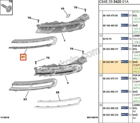 Citroen C5 Aircross Gündüz Far Çerçevesi Sağ TEK PARCA SIYAH KROM YOK 2019/2022