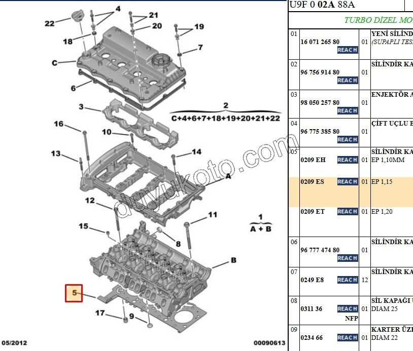 Silindir Kapak Contası BXR3 2.2 1.15MM (2DELIK)
