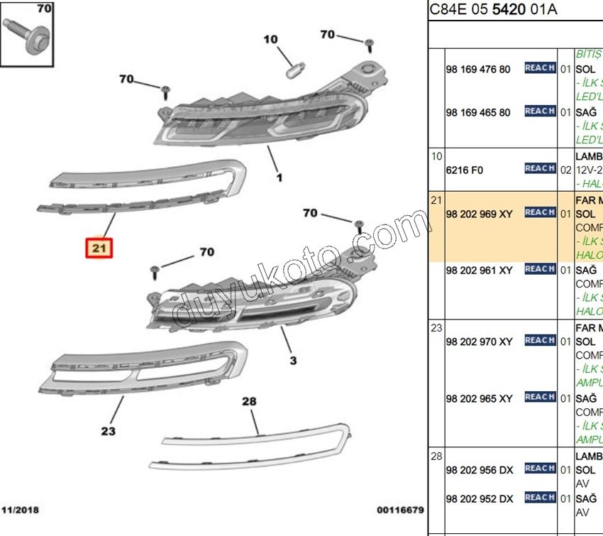 Citroen C5 Aircross Gündüz Far Çerçevesi Sol TEK PARCA SIYAH KROM YOK 2019/2022