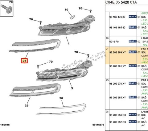 Citroen C5 Aircross Gündüz Far Çerçevesi Sol TEK PARCA SIYAH KROM YOK 2019/2022