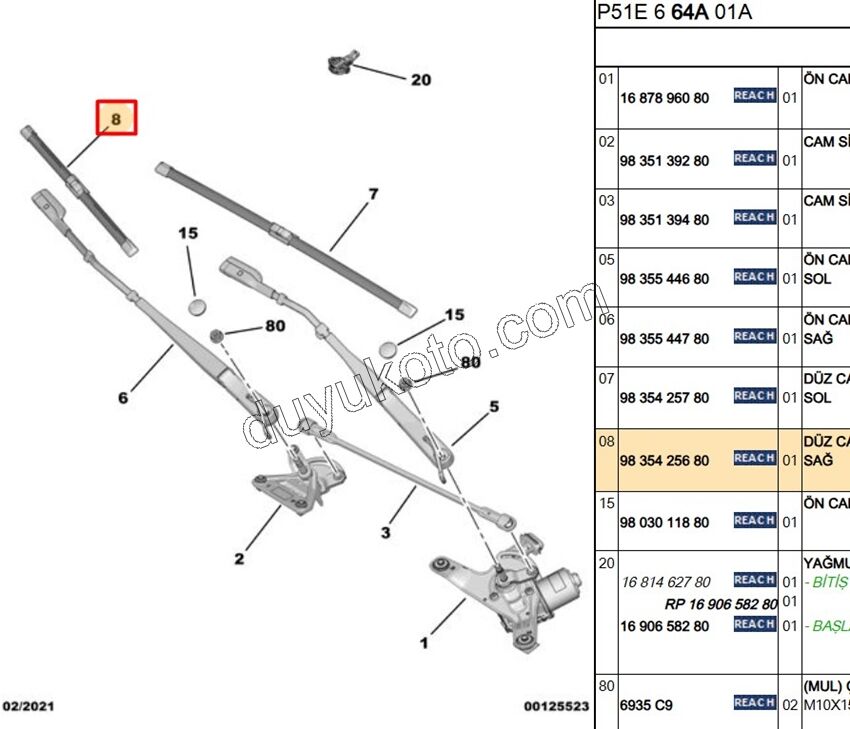 Ön Cam Silecek Süpürgesi Sağ P3083
