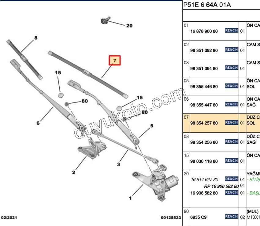 Ön Cam Silecek Süpürgesi Sol P3083