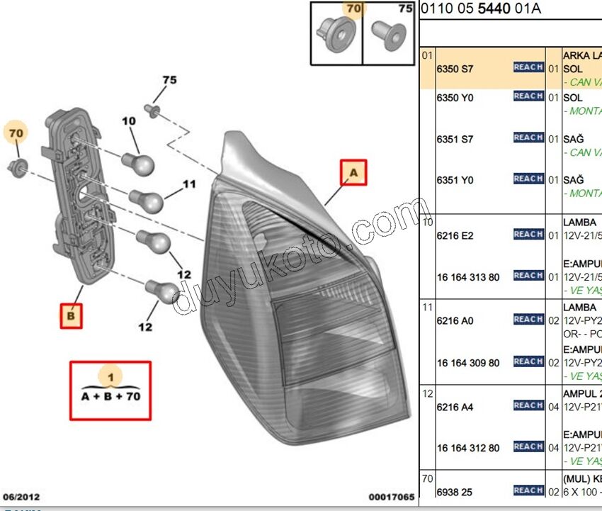 Citroen C2 Stop Lambası Sol (Duylu) PEMBE 2003/2009