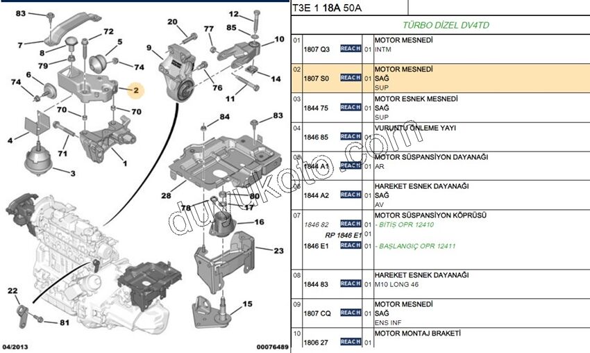 TAKOZ MOTOR UST ALUMINYUM DV4 P206