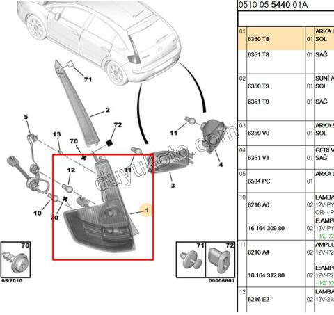 Citroen C4 Arka Sis Lambası Alt Sol 2004/2008