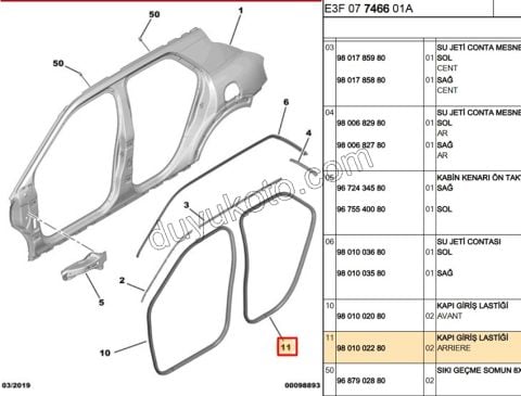 Arka Kapı Fitili Sağ/Sol C4 CCT