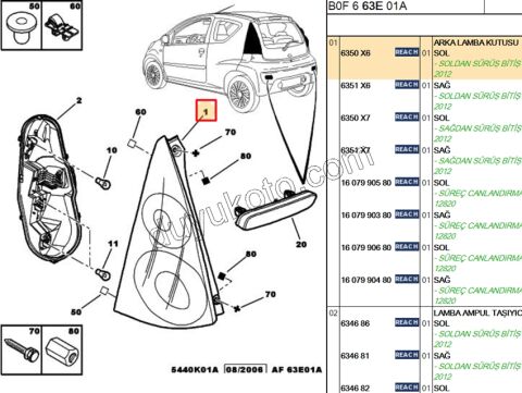 Peugeot 107 Citroen C1 Stop Lambası Sol 2005/2012