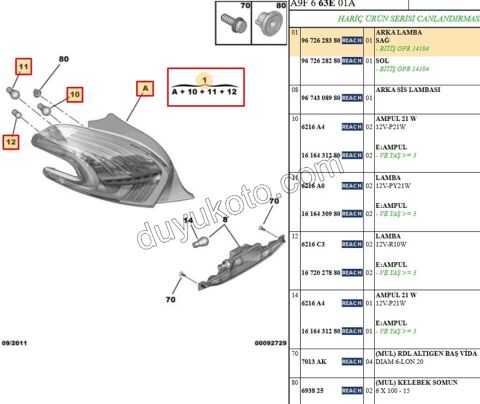 Peugeot 208 Stop Lambası Sağ 2012/2019