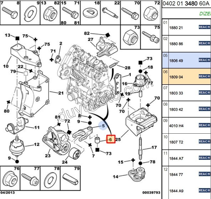 BURC MOTOR ALT CATAL TAKOZ PRT2 P106 P306 P406 AX BX TAKOZ