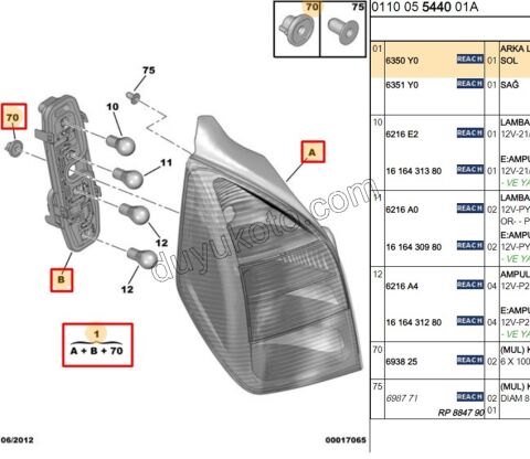 Citroen C2VTS Stop Lambası Sol (Duylu) BEYAZ 2003/2009