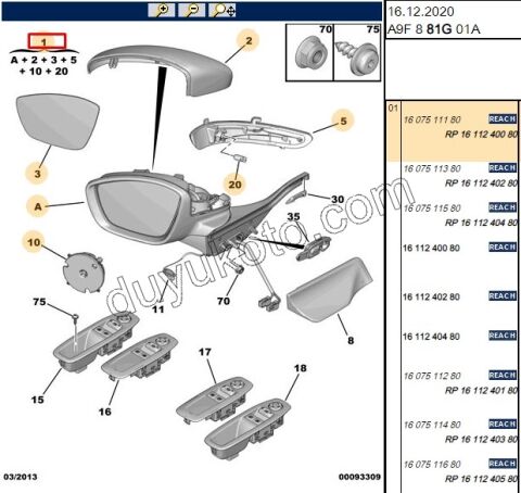 Peugeot 208 Dikiz Aynası Sol 2012/2019