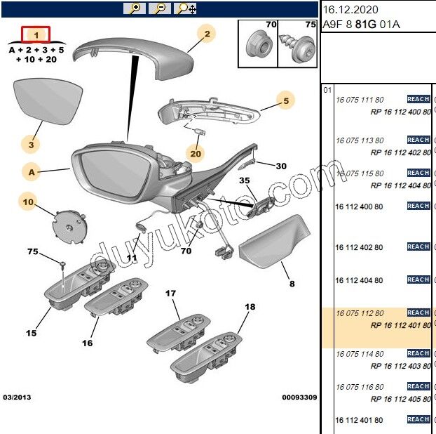Peugeot 208 Dikiz Aynası Sağ 2012/2019