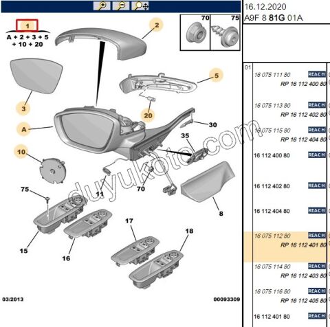 Peugeot 208 Dikiz Aynası Sağ 2012/2019