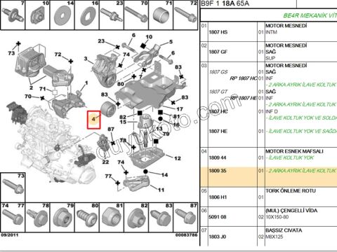 TEK TAKOZ MOTOR ALT YUVARLAK PRT3 P206 P307 P407