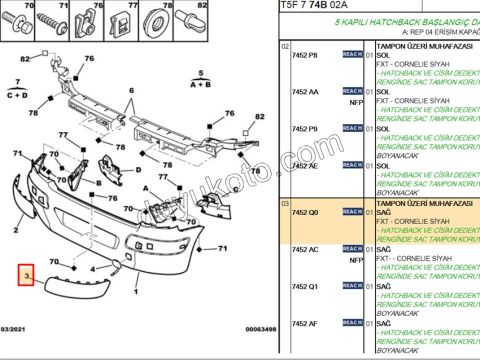 Arka Tampon Kapağı Sağ P3071 P3072 Siyah