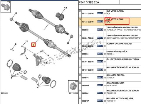 Aks Mili Sağ P3008 GRDX AT6 ATN8 1.5HDİ Euro6