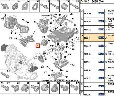 TEK TAKOZ MOTOR ALT YUVARLAK PRT3 1.6HDİ Euro4